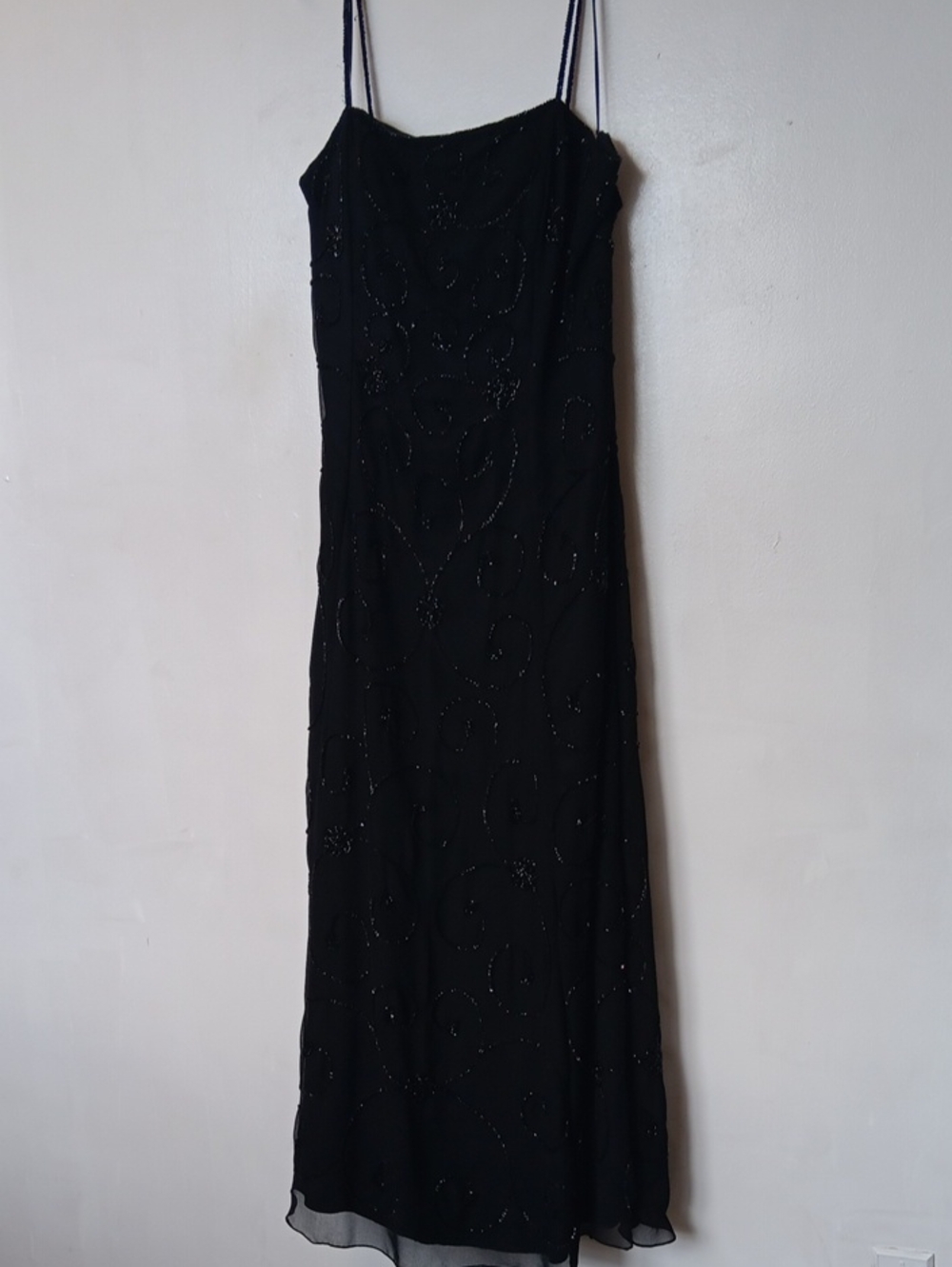 Riva Designs Black Beaded Spaghetti-Strap Maxi Dress